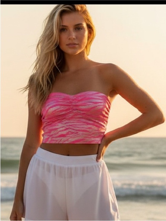 PINK Victoria's Secret Tops - PINK Victoria’s Secret Metallic Pink Zebra Print Bandeau Tube Top Small